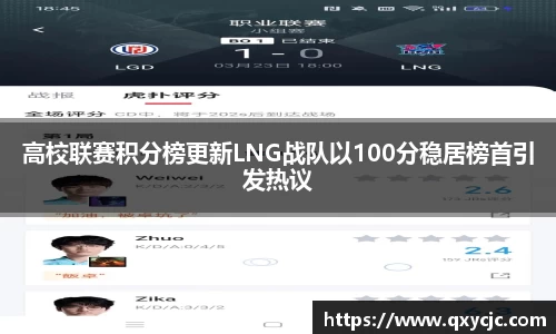 高校联赛积分榜更新LNG战队以100分稳居榜首引发热议